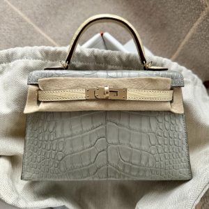 Hermès Kelly  20 Gris Pearl 80, Vanille Y1 Alligator Matt U