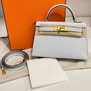 Hermès Kelly  20 Blue Brume T0 Chevre Myzore U