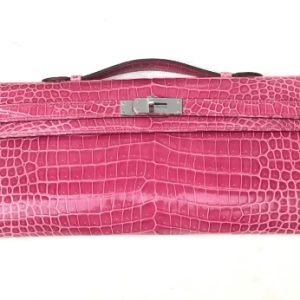Hermès Kelly Cut Rose Tyrien E5 Porosus Crocodile Shiny Z