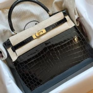Hermès Kelly  25 Black 89 Niloticus Crocodile Shiny 2024 B