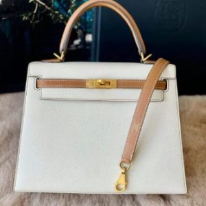 Hermès Kelly Sellier 25 Craie  10, Gold 37 Epsom Y