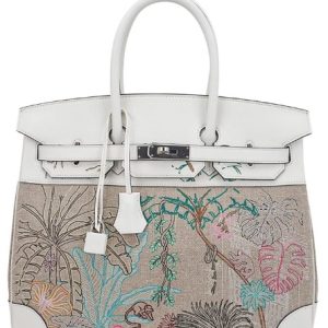 Hermès Birkin Tropical 35 White 01 Swift, Toile, Barenia Faubourg U