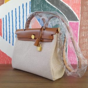 Hermès Herbag Zip 31 Ecru Toile, Vache Hunter, Criss Viking