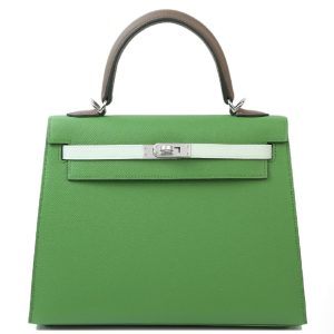 Hermès Kelly Tricolor & Sellier 25 Etoupe  18, Vert Fizz 0S, Vert Yucca A8 Epsom B