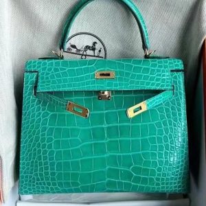 Hermès Kelly Sellier 25 Vert Jade O6 Alligator Shiny Z