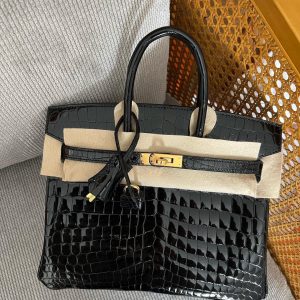 Hermès Birkin  25 Black 89 Niloticus Crocodile Shiny 2023 U