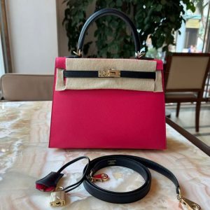 Hermès Kelly HSS & Sellier 25 Black 89, Rose Tyrien E5 Epsom 2023 Z