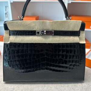 Hermès Kelly  32 Black 89 Niloticus Crocodile Shiny A