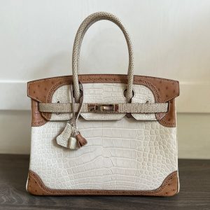 Hermès Birkin Grand Marriage & Ghillies 30 Alezan 3G, Beton 8L, Ficelle 17 Alligator Matt, Lizard, Ostrich R