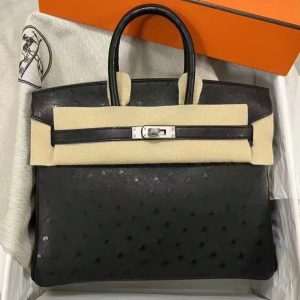 Hermès Birkin  25 Black 89 Ostrich W