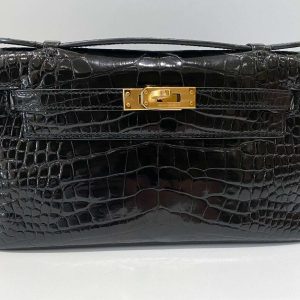 Hermès Kelly Pochette Black 89 Alligator Shiny A