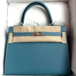 Hermès Kelly Sellier 25 Blue Jean  75 Epsom W