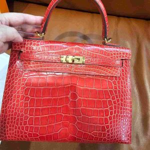 Hermès Kelly  25 Rouge Coeur S3 Alligator Shiny D