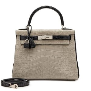 Hermès Kelly HSS 25 Black 89, Gris Pearl 80 Alligator Matt W