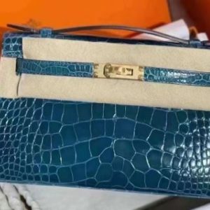 Hermès Kelly Pochette Vert Bosphore W0 Alligator Shiny W