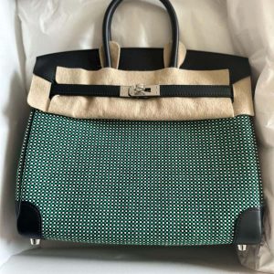 Hermès Birkin Quadrille & Bicolor 25 Black 89, Vert Menth 6W Swift, Toile 2024