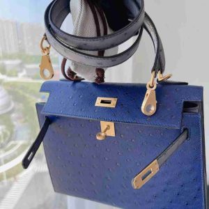 Hermès Kelly HSS 25 Blue Iris 77, Gris Tourterelle 81 Ostrich U