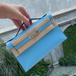 Hermès Kelly Pochette Blue Celeste 7N Swift 2024