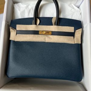 Hermès Birkin Tricolor 25 Black 89, Blue de Prusse  7P, Blue Indigo 76 Epsom B