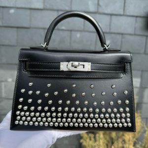 Hermès Kelly Clouté 20 Black 89 Box 2024 W