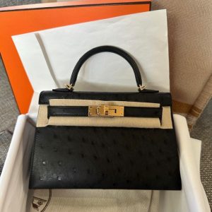 Hermès Kelly  20 Black 89 Ostrich W