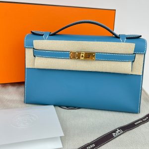 Hermès Kelly Pochette Blue Jean  75 Swift B