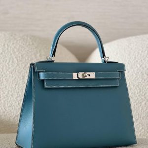 Hermès Kelly Sellier 28 Blue Jean  75 Epsom W