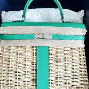 Hermès Kelly Picnic 35 Vert Menth 6W Swift, Wicker 2024