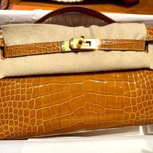 Hermès Kelly Pochette Tabec Camel 24 Alligator Shiny Z