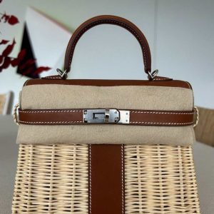 Hermès Kelly Picnic 20 Fauve 34 Barenia, Wicker 2021 Z