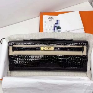 Hermès Kelly Cut Black 89 Porosus Crocodile Shiny 2020 Y