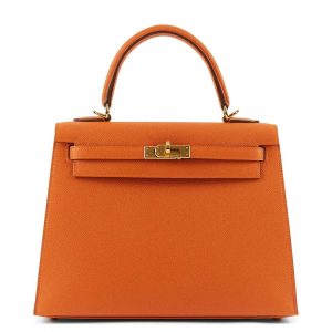 Hermès Kelly Sellier 25 Orange H 93 Epsom B/W