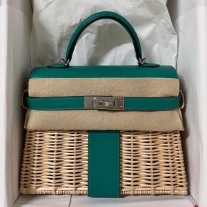 Hermès Kelly Picnic Vert Veronese 6H Swift, Wicker 2023 Z