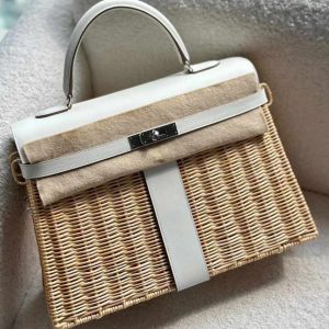 Hermès Kelly Picnic 35 White 01 Swift, Wicker U