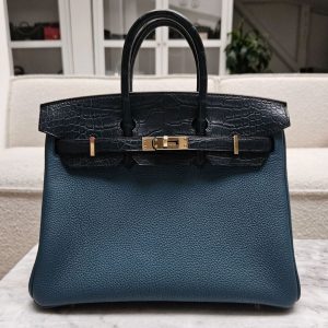 Hermès Birkin Touch 25 Vert Bosphore W0 Alligator Matt, Togo Z
