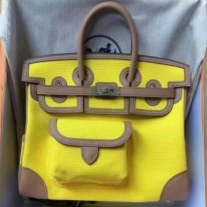 Hermès Birkin Cargo 25 Chai 0M, Lime 9R Swift, Toile U