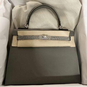 Hermès Kelly Touch 25 Gris Ciment 0V, Gris Meyer 0L Alligator Matt, Epsom 2024 B