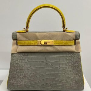 Hermès Kelly HSS 28 Gris Pearl 80, Mimosa M9 Alligator Matt 2019 D