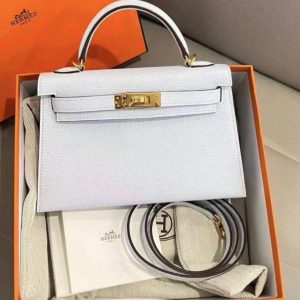 Hermès Kelly  20 Blue Brume T0 Chevre Myzore U