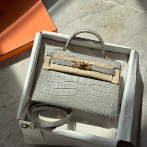 Hermès Kelly  20 Gris Pearl 80 Alligator Matt D