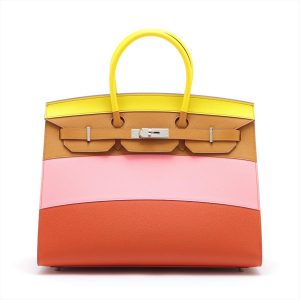 Hermès Birkin Sellier & Rainbow Sunrise 35 Lime 9R, Rose Confetti 1Q, Sesame 2S, Terre Battue R1 Epsom 2020 Y