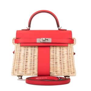 Hermès Kelly Picnic 20 Rouge Coeur S3 Osier, Swift W