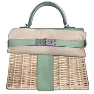 Hermès Kelly Picnic 20 Vert Criquet 3I Swift, Wicker B