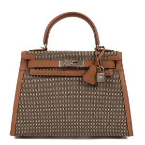 Hermès Kelly Quadrille 25 Black 89, Gold 37, White 01 Swift, Toile B