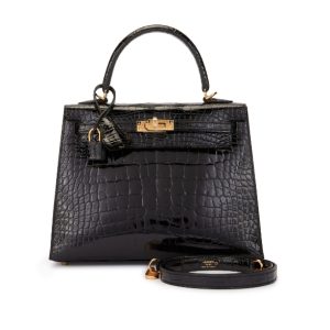 Hermès Kelly  25 Black 89 Alligator Shiny B