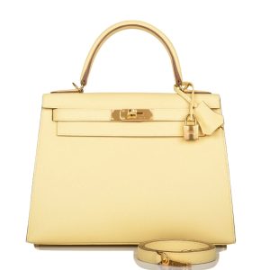 Hermès Kelly Sellier 28 Jaune Poussin 1Z Epsom Z