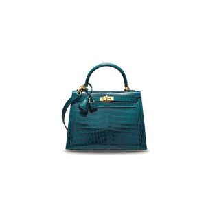 Hermès Kelly  25 Blue Colvert 1P Niloticus Crocodile Shiny 2016 X