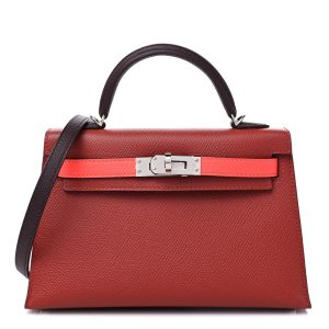 Hermès Kelly Sellier & Tricolor 20 Rose Texas 0E, Rouge Sellier 0G, Rouge Venitienne 5Q Epsom 2024 B