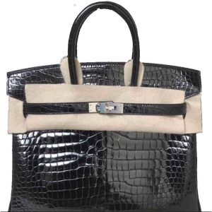 Hermès Birkin Sellier 25 Black 89 Porosus Crocodile Shiny Z