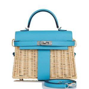 Hermès Kelly Picnic 20 Blue Du Nord P3 Swift, Wicker 2019 D